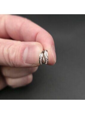 Sterling Silver Channel-Set Cubic Zirconia Small Kids Earrings A7446